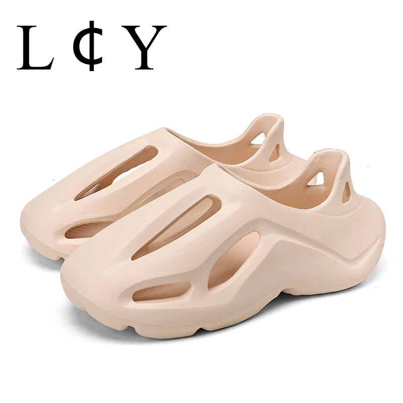 Men's and Women's Slippers Summer Beach Hole Shoes Outdoor Anti Slip Lace Up Dyeing Designer Personalized Hollow Shoes 2025 New GlowCart