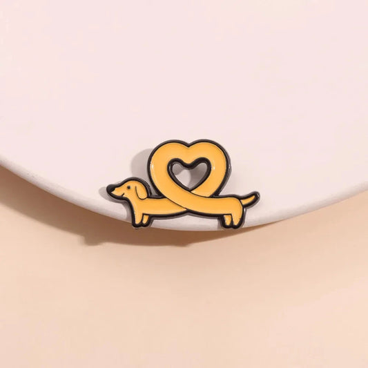 Cute Dachshund Enamel Brooch Creative Love Heart Cartoon GlowCart