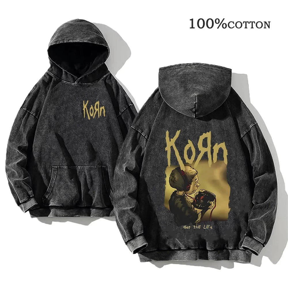 Korn Rock Band World Tour Hoodies Vintage Washed Men's GlowCart