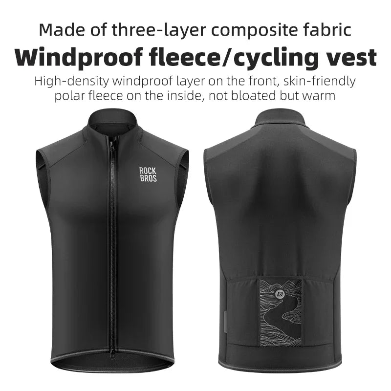 ROCKBROS Cycling Vest Windproof Winter Autumn Fleece Warm Bike Vest for Outdoor Sports MTB Road Thermal Bicycle Tops Waistcoat﻿ GlowCart