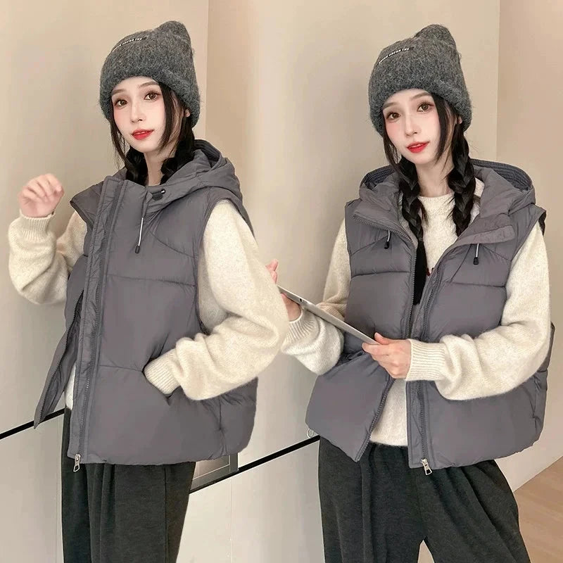 2025New Autumn Winter Down Cotton Vest Jacket Women Sleevele GlowCart
