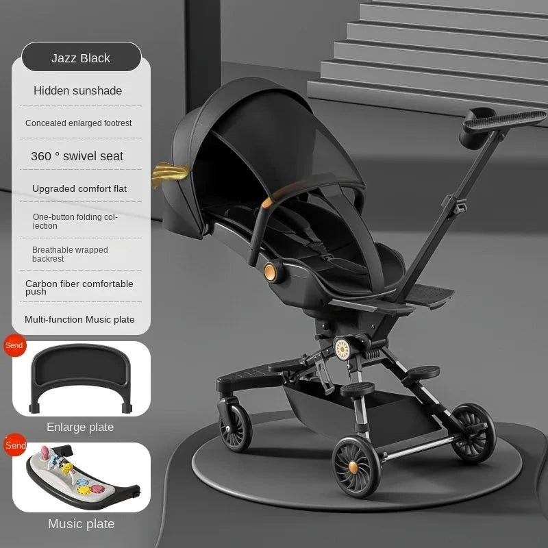 Can Sit and Lie Down Ultra-lightweight High Landscape Three-speed Adjustable Two-way One-touch Folding Baby Walking Stroller GlowCart