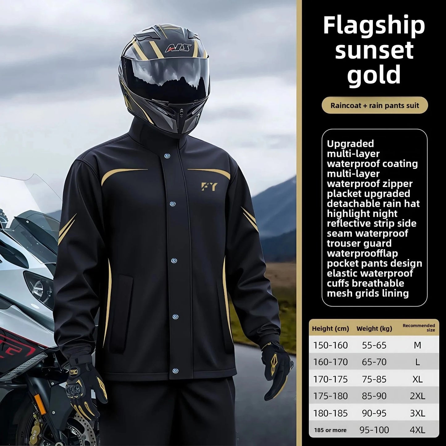 Fashionable Motorcycle Raincoat With Rain Pants Men's split GlowCart