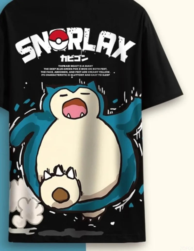Summer Cartoon Cute Snorlax Anime Fashion Printed Short Sleeve Casual Loose Personalized Comfortable Round Neck T-shir GlowCart