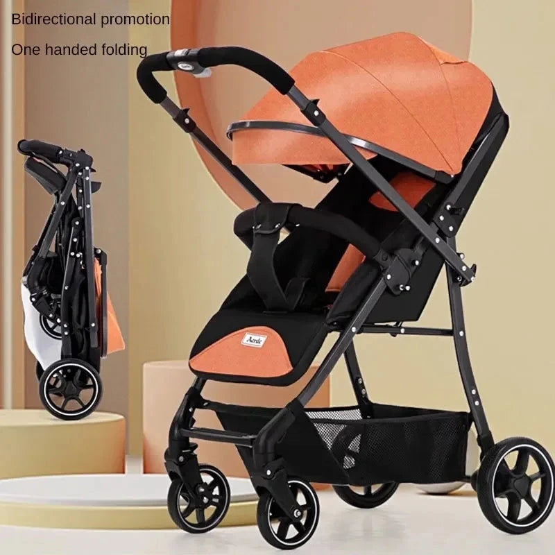 Portable Baby Stroller Can Sit and Lie Down With One Key Folding Bidirectional High View Shock Absorption Universal Wheel GlowCart