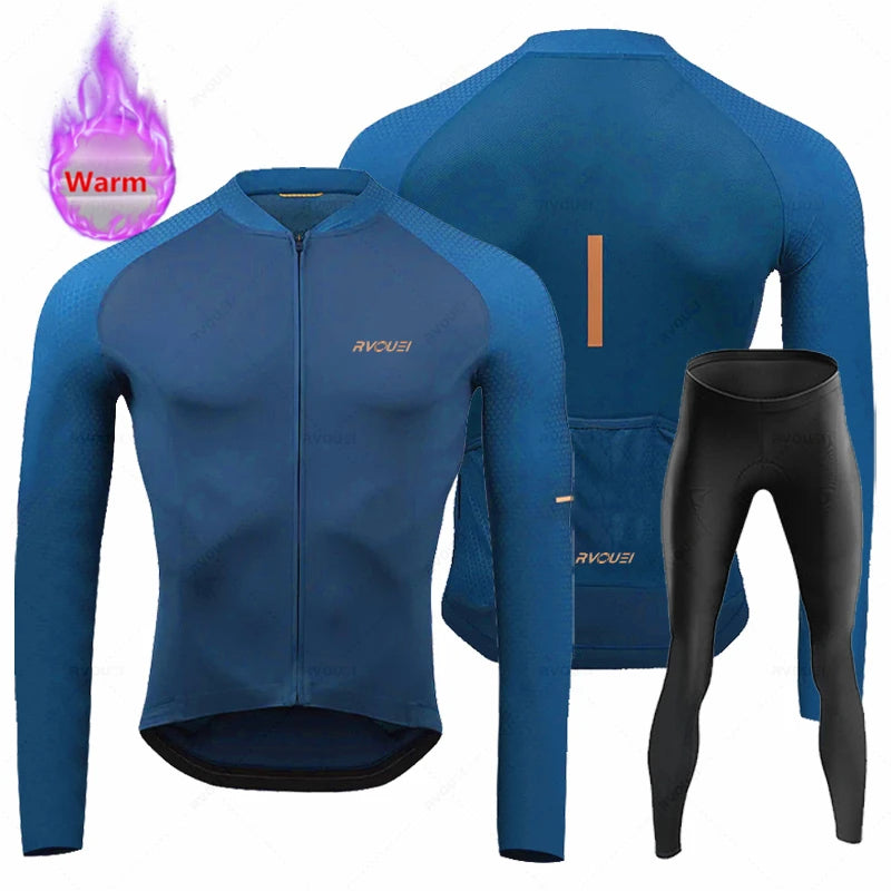 Rvouei New Winter Cycling Clothes Set Man Thermal Fleece Jersey Suit Sport Riding Bike MTB Clothing Bib Pants Sets Ropa Ciclismo GlowCart