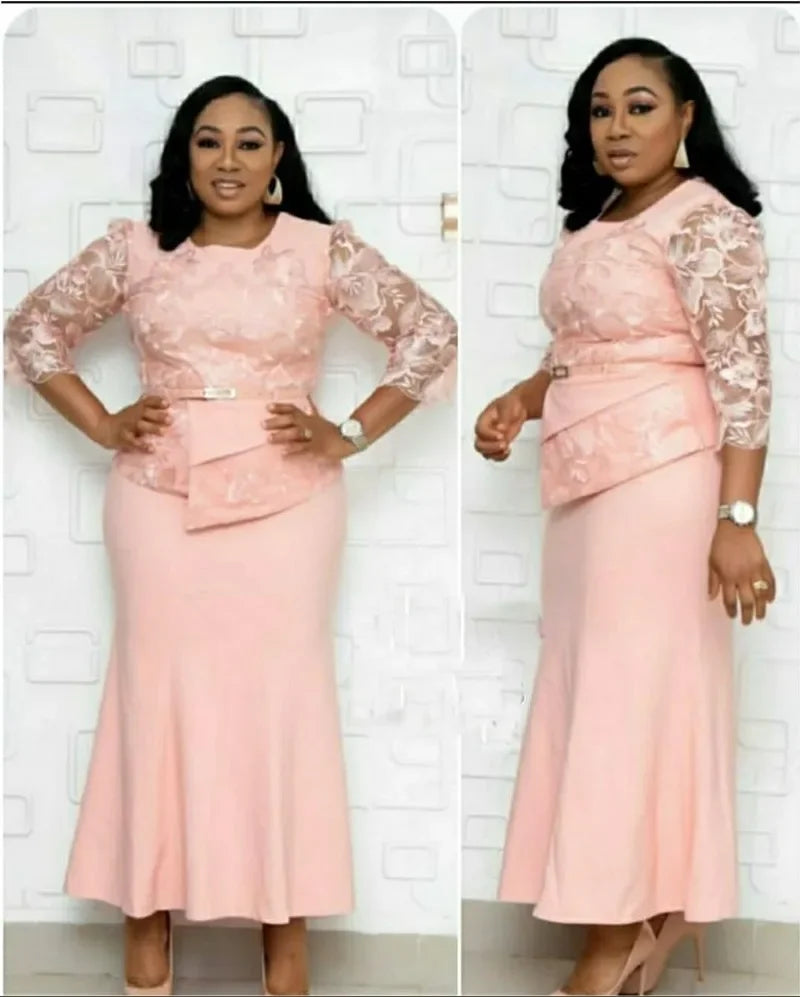 4XL 5XL Plus Size Christmas Dresses Women O Neck 3/4 Sleeve