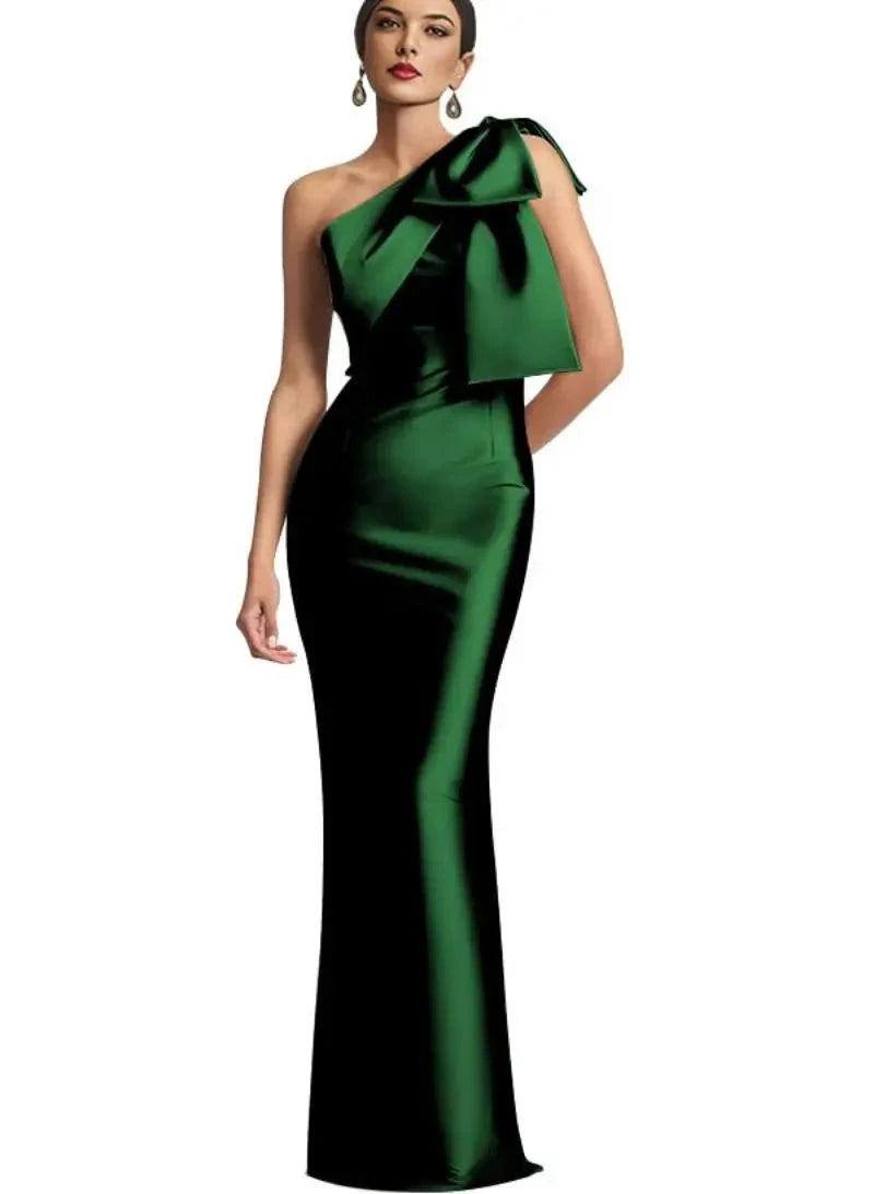 Evening Dress Women Elegant Tight Sexy Satin Single Shoulder GlowCart