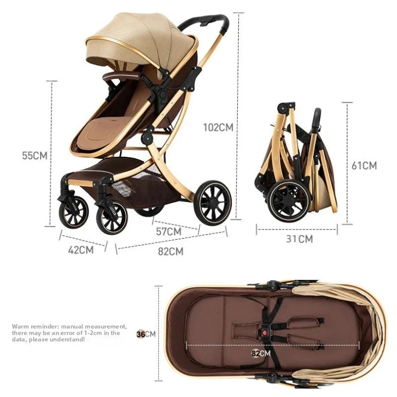 2025 New High-view Baby Stroller Can Sit or Lie Down, Lightweight and Foldable, Two-way Shock Absorption, Newborn Baby Hand Push GlowCart