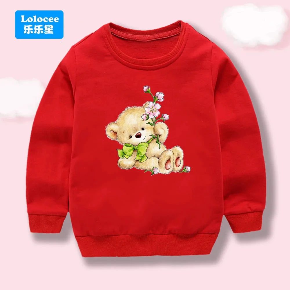 Cartoon Bear Pattern Children Girl Long Sleeve Cotton Tops Spring Autumn Kids Clothing Fashion Loose Crewneck Sweatshirts XNH1 GlowCart