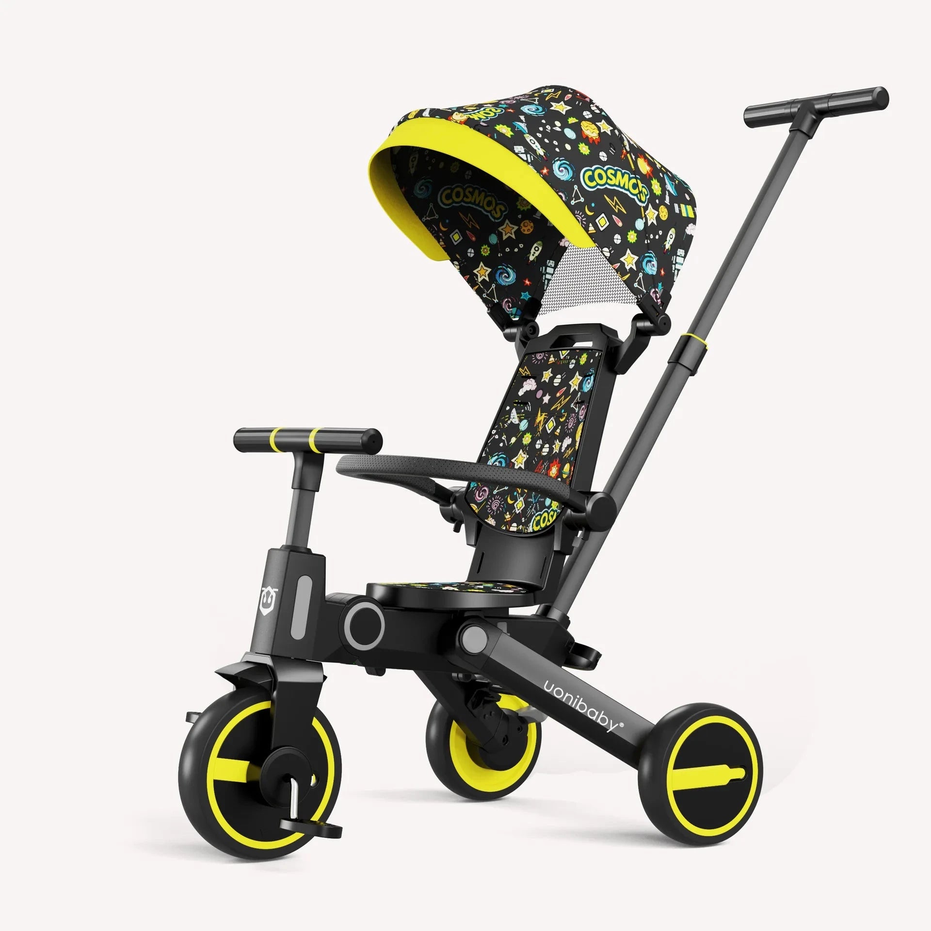Children's Push Tricycle Baby Pedal Tricycle with Canopy Rideable and Swivel Foldable Baby Stroller GlowCart