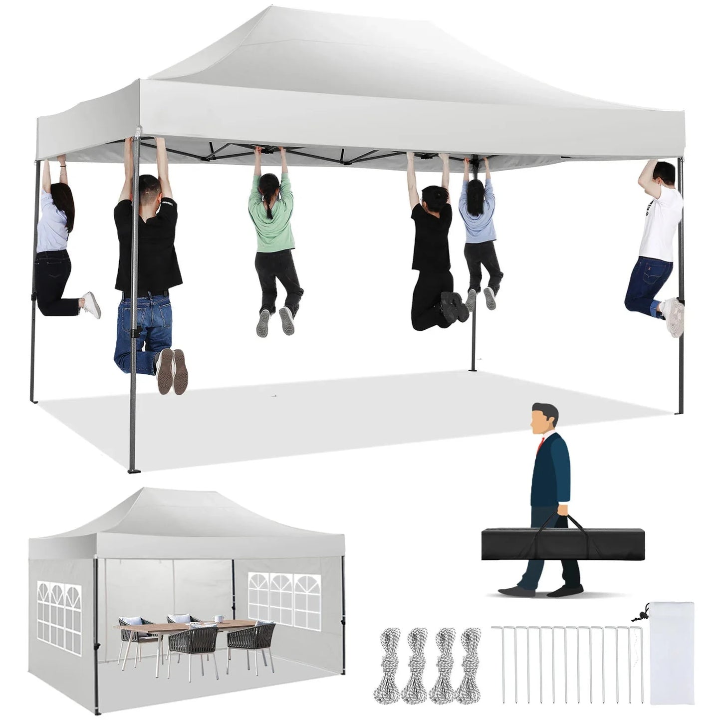 10x15 Heavy Duty Pop up Canopy Tent with 4 sidewalls GlowCart