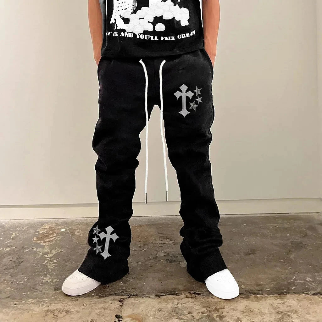 Y2k Flared Pants Men Loose 3D Print Trousers Casual GlowCart