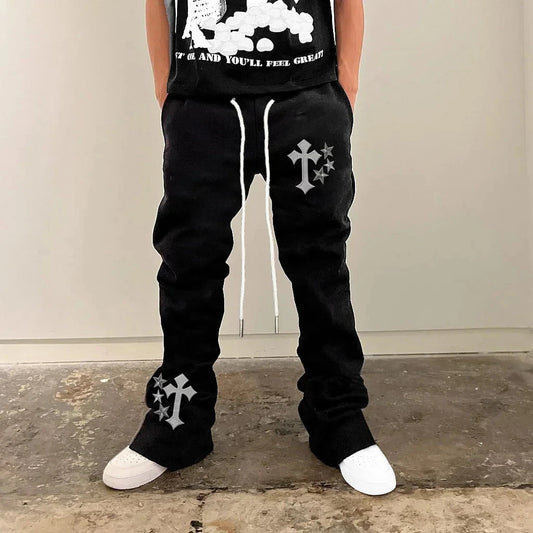Y2k Flared Pants Men Loose 3D Print Trousers Casual GlowCart