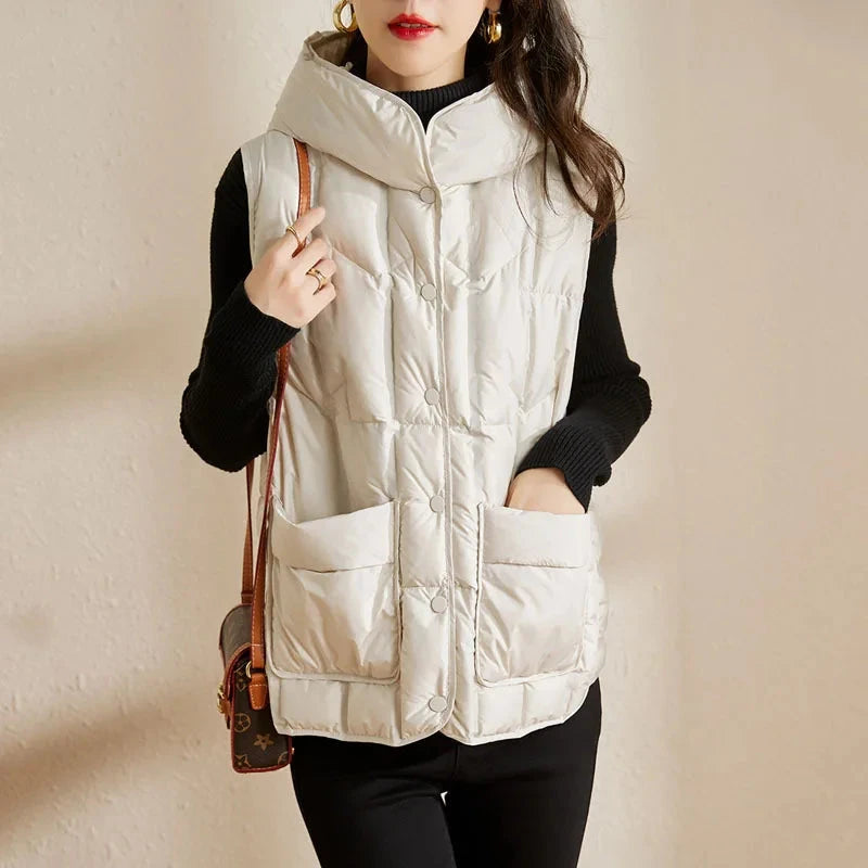 Autumn Winter Lightweight Hooded Down Vest Female Single GlowCart