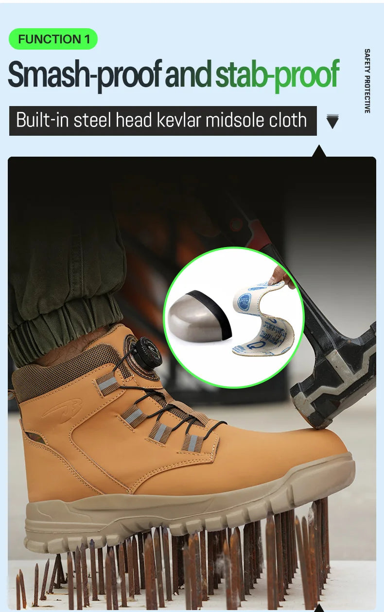 Rotating Button Work Shoes for Men Anti Puncture Work