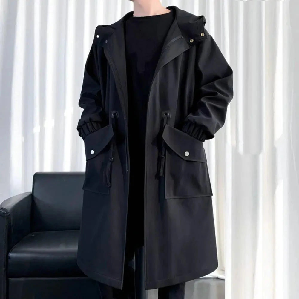 Waterproof Long Black Raincoat Men Rain Coat Hooded Trench GlowCart