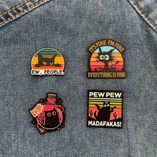 Ew,People Funny Black Cat Enamel Pin Brooches For Women GlowCart