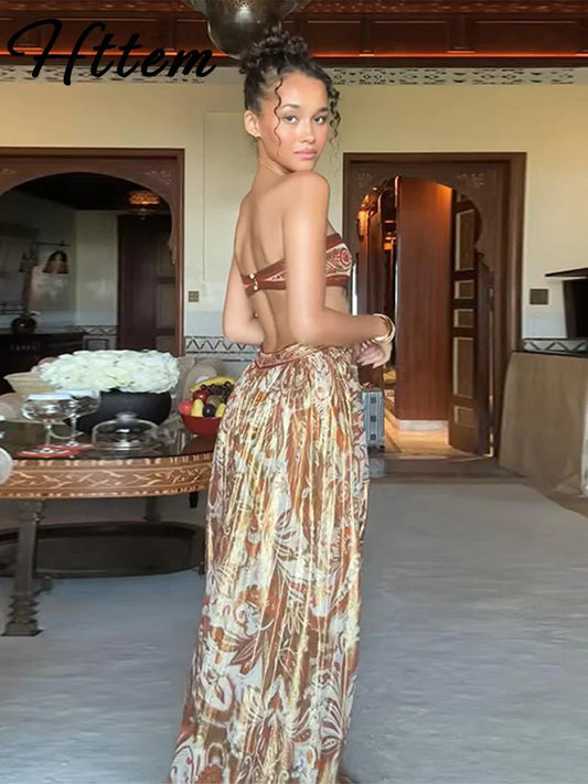 Sexy Print Hollow Out Strapless Women Dresses Beach Holidays Glitter Backless Off Shoulder Female Robe 2025 Summer Lady Dress GlowCart