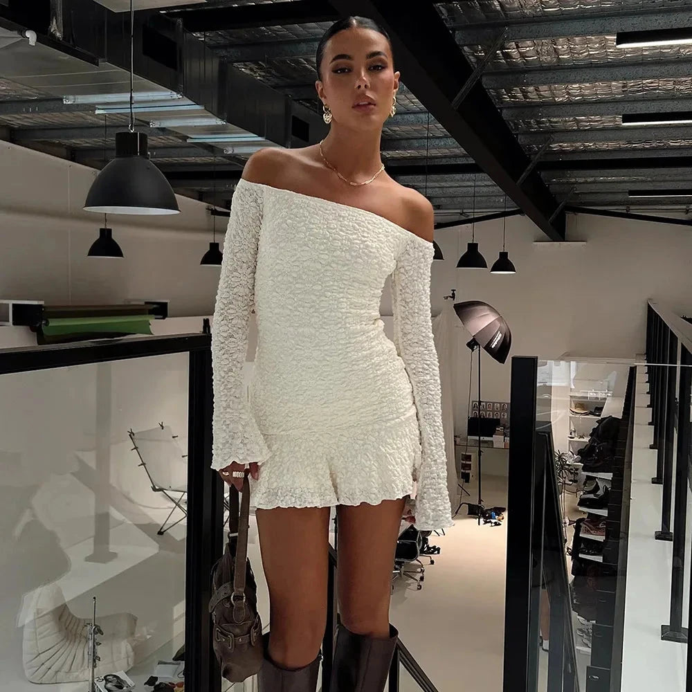 Nibber Temperament Women Dress One Shoulder Ruffles 3d GlowCart