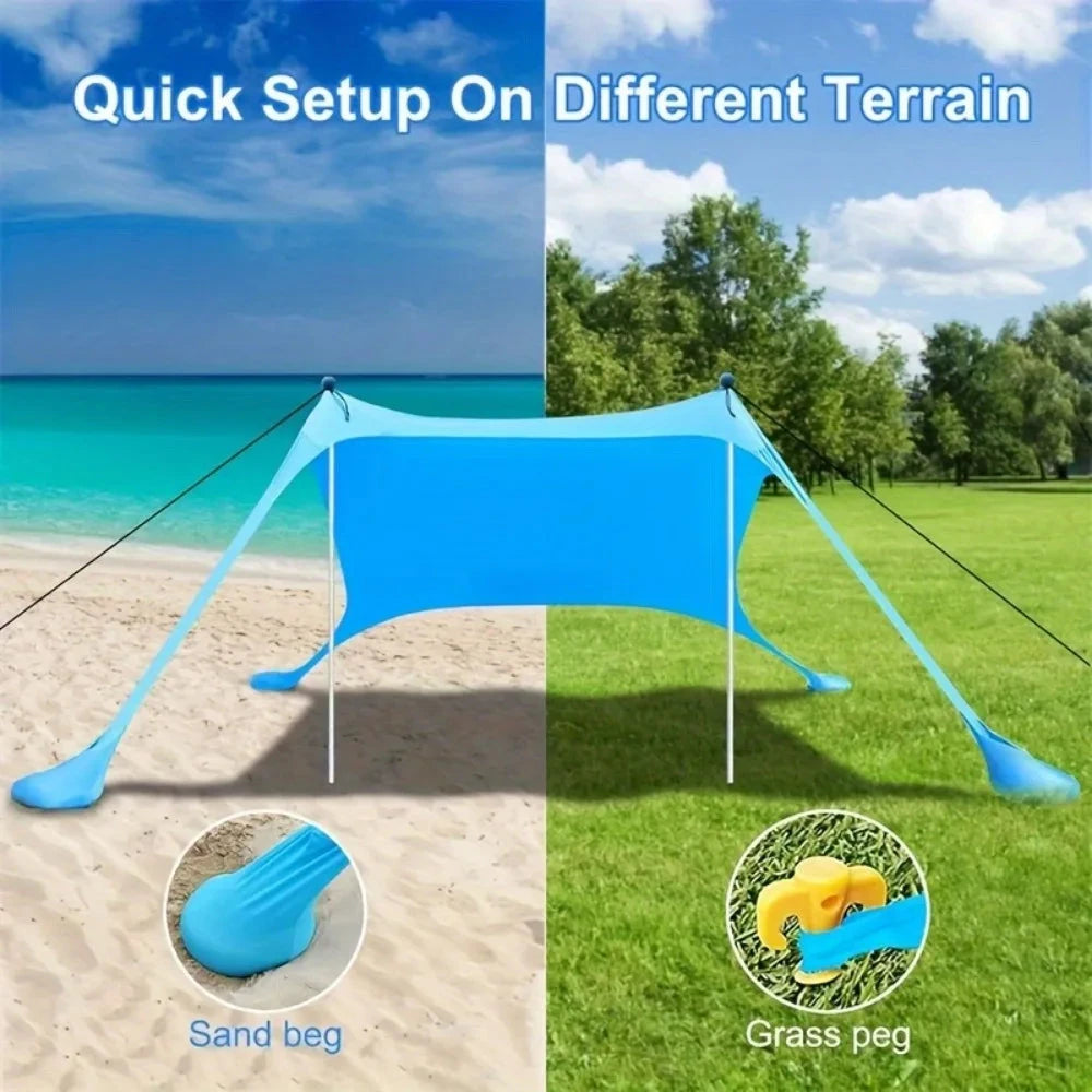 Pop-up beach tent Sunshade UPF50+ with ground nails and GlowCart
