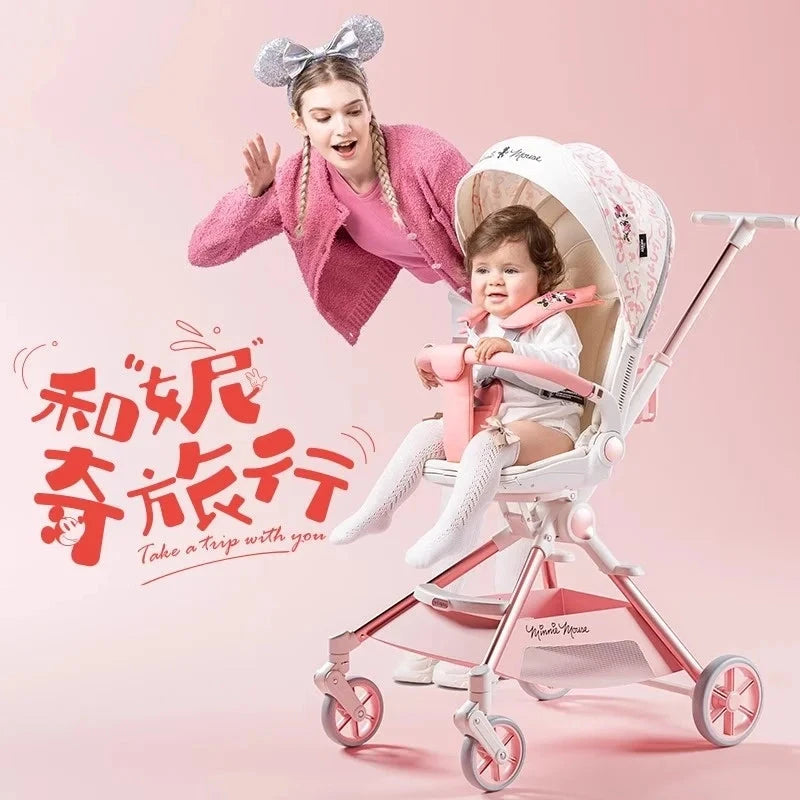Baby Stroller Can sit and lie Down Lightweight One-touch Folding Waterproof High Landscape 360 ° Rotation Two-way Push Stroller GlowCart