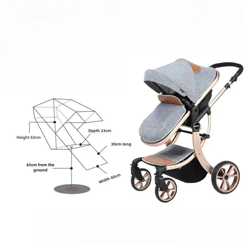 High View 2-in-1 Baby Stroller Two-way Detachable Sleeping Basket Lightweight Travel Stroller Luxury Baby Carriage GlowCart