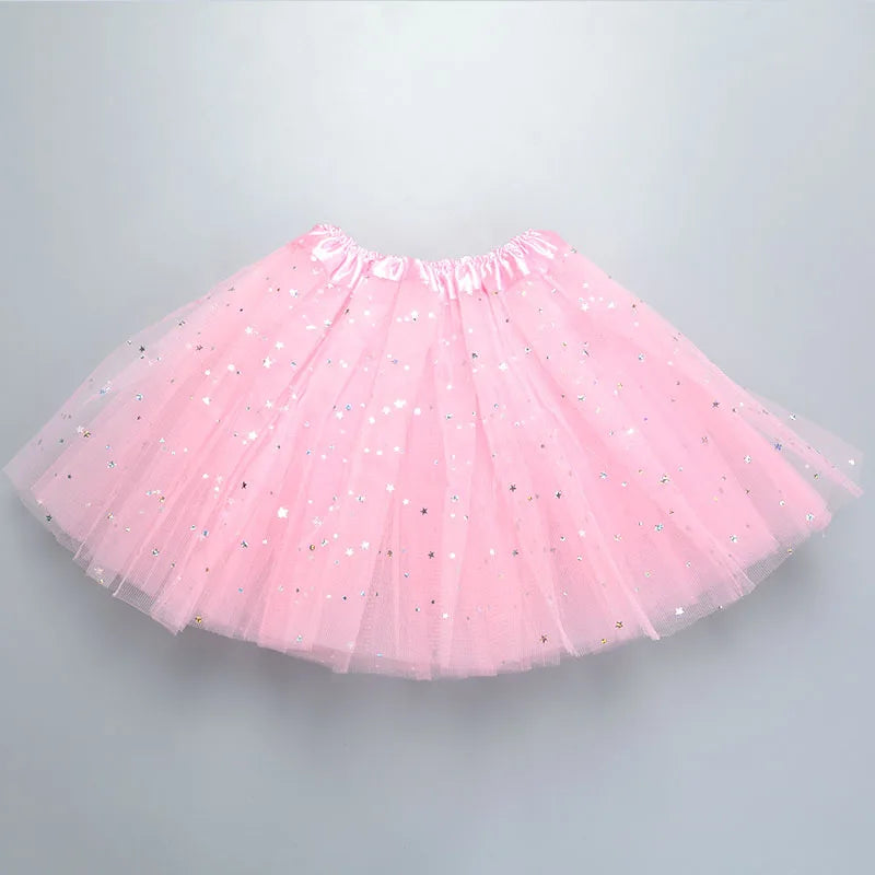 Kids Baby Star Glitter Dance Tutu Skirt For Girl Sequin 3 Layers Tulle Toddler Pettiskirt Children Chiffon 2-8T GlowCart