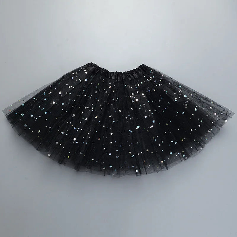 Kids Baby Star Glitter Dance Tutu Skirt For Girl Sequin 3 Layers Tulle Toddler Pettiskirt Children Chiffon 2-8T GlowCart