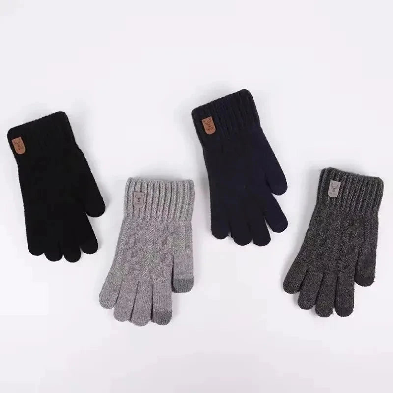 New men's warm gloves for winter touch screen plus velvet thickened cold-proof and warm wool knitted gloves GlowCart
