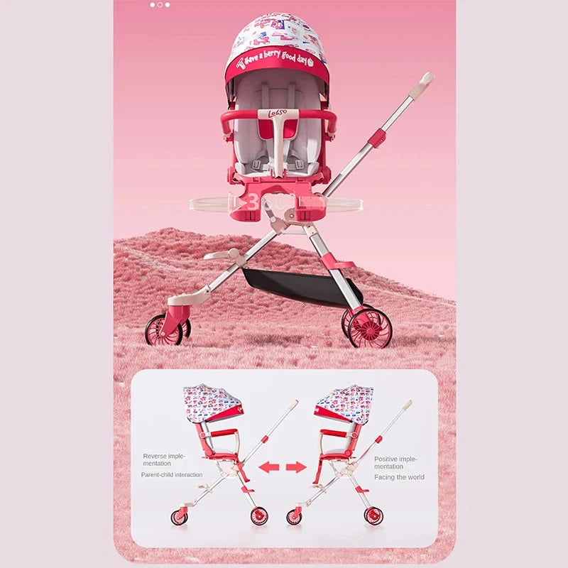 Portable Baby Stroller Foldable Dual-directional Push Sit or Lie Down High View Baby and Children's Walking Companion Cup Holder GlowCart