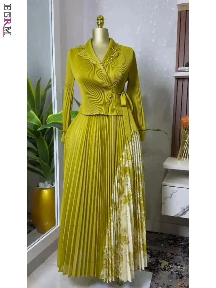 EGRM 2025 Spring New Pleated A-line Dress elegant Suit GlowCart