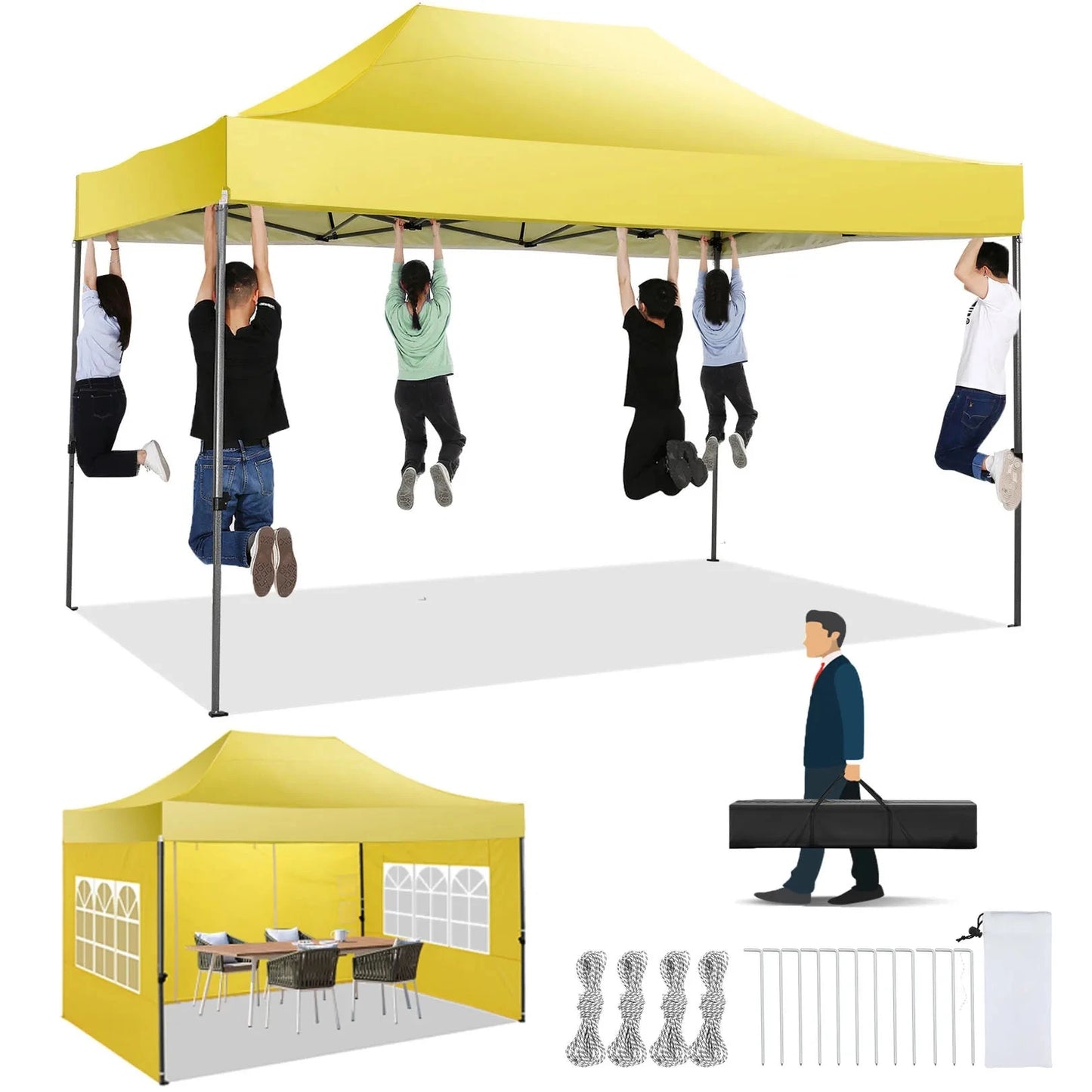 10x15 Heavy Duty Pop up Canopy Tent with 4 sidewalls GlowCart