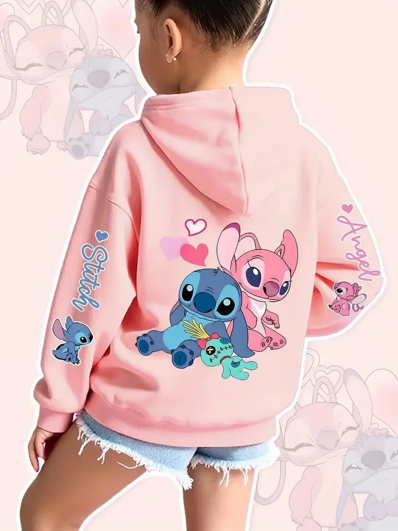 2025 Disney Hoodies Fashion Stitch Angel Monster Pocket Sweatshirt Pullover Cute Hoodies Girls Kids Sweatshirt Cartoon Tops Y2k GlowCart