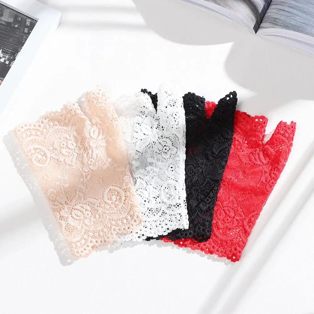 Women Short Lace Hollow-Out Fingerless Gloves Sun Protection GlowCart