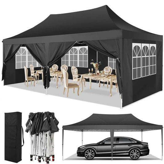 10x20 Pop Up Canopy Tent with 6 Sidewalls, Wedding Party GlowCart