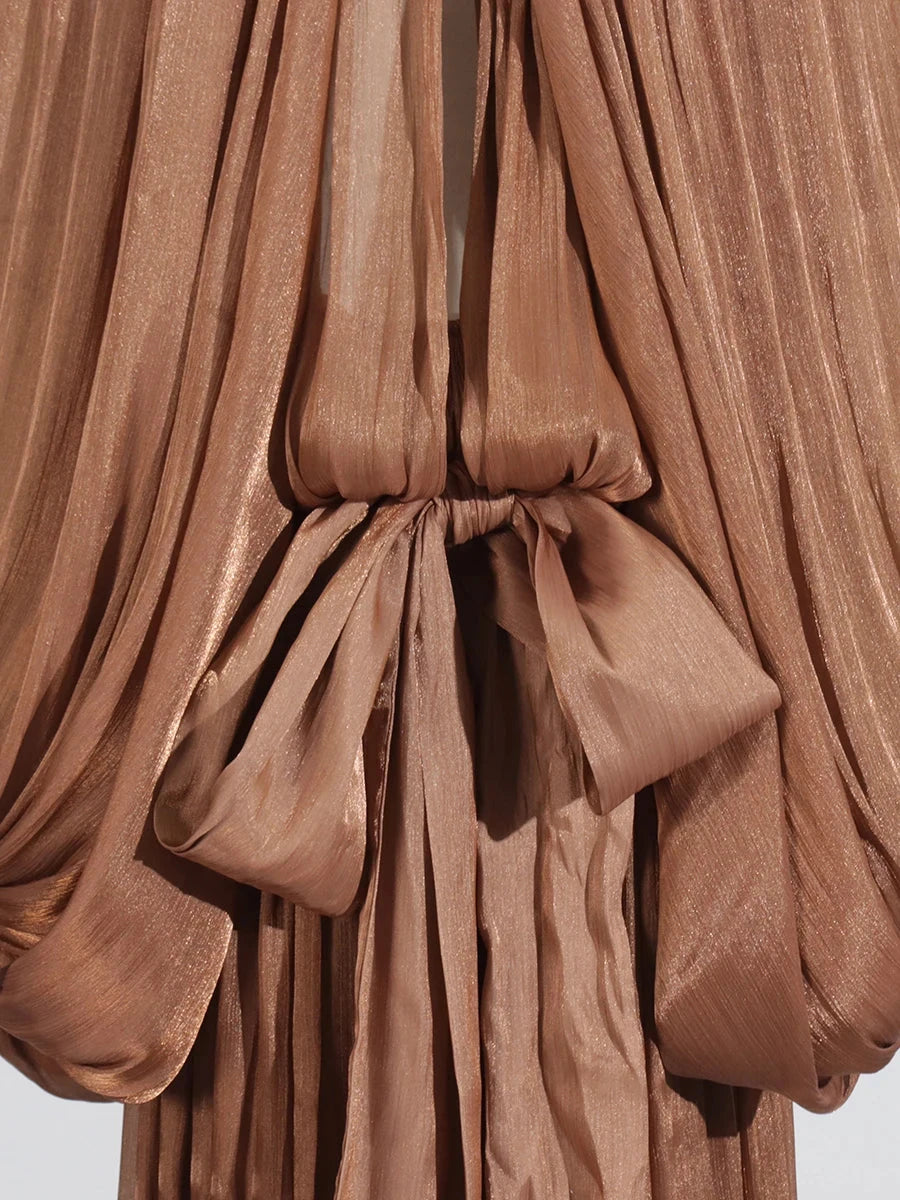 VGH Minimalist Spliced Folds Maxi Dresses for Women Scarf GlowCart