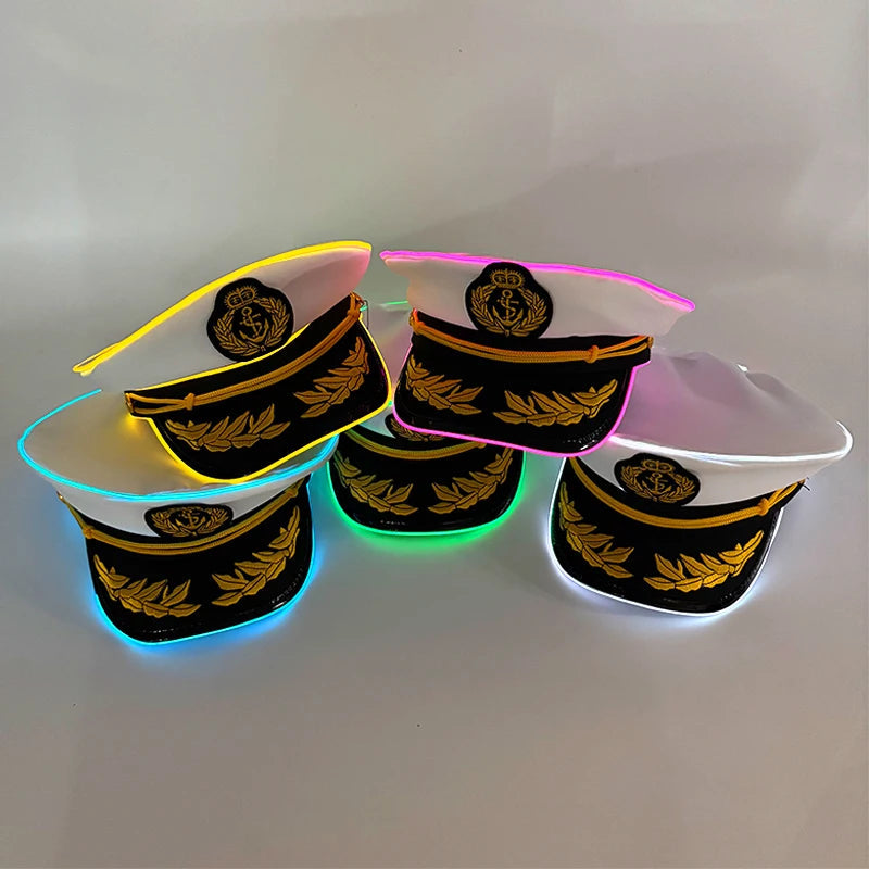 New Luminous Captain Hat LED Sailors Hat Glow In The Dark Nautical Themed Party Costume Cosplay Party Light Up Navy Cap Props GlowCart