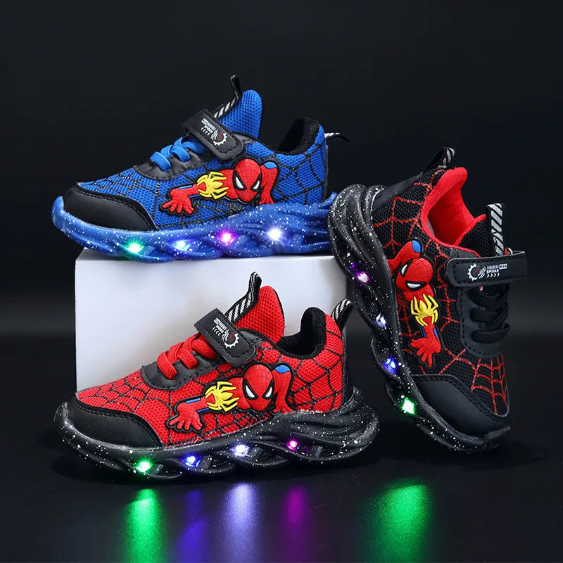 Disney LED Casual Sneakers Red Black For Spring Boys Mesh Outdoor Shoes Children Lighted Non-slip Shoes Size 21-30 GlowCart