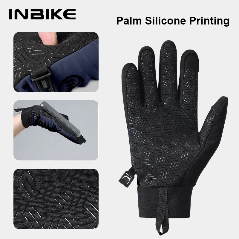 INBIKE Windproof Fleece Men's Cycling Gloves Warm Full Finger Touch Screen Shock Absorbing Anti-Slip Long Finger Road Bike GlowCart