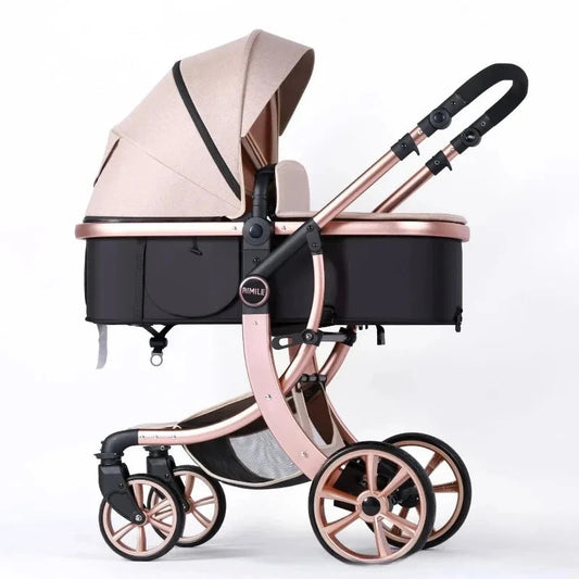 High View 2-in-1 Baby Stroller Two-way Detachable Sleeping Basket Lightweight Travel Stroller Luxury Baby Carriage GlowCart