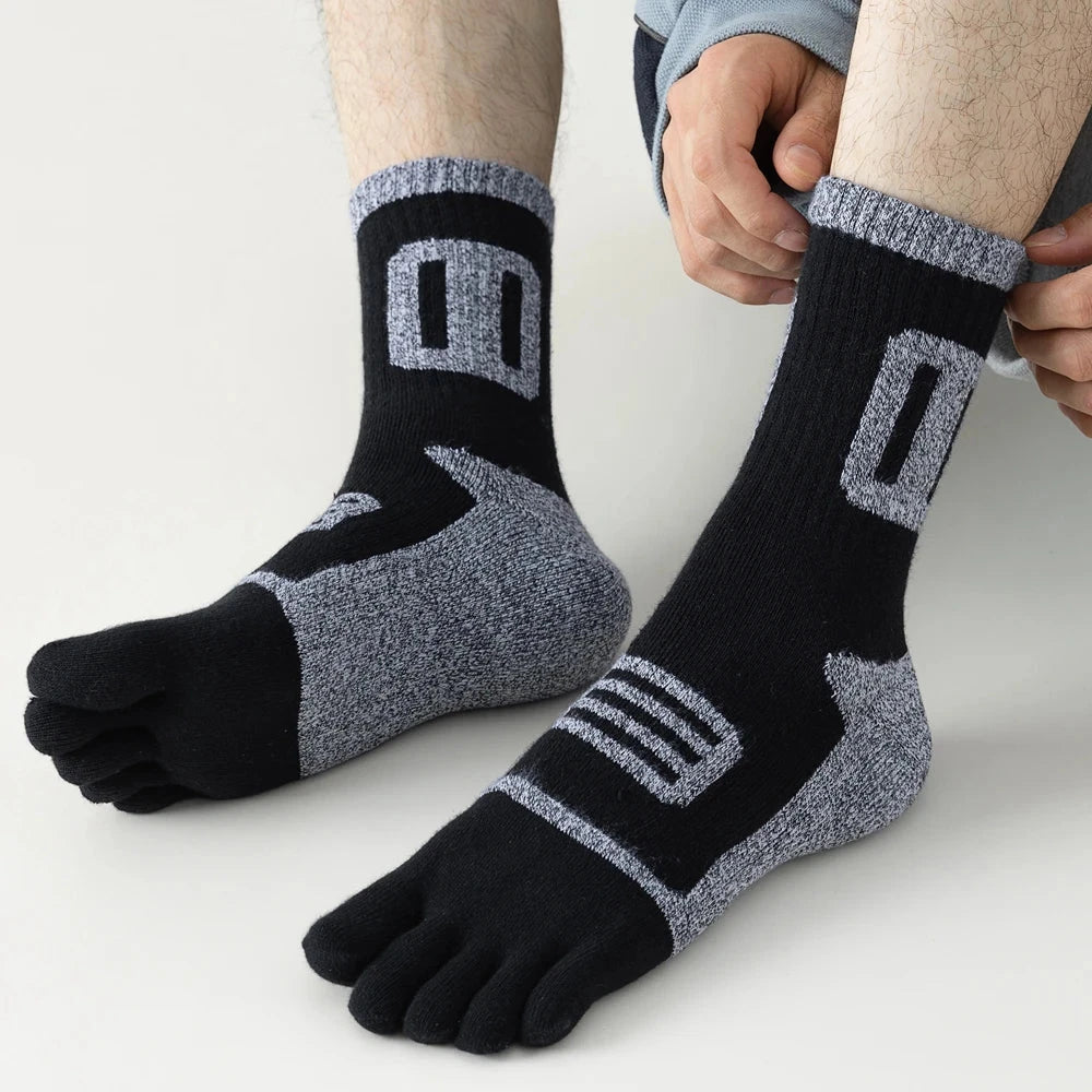 3 Pairs Fleece Toe Socks Men Autumn Winter Warm Five Finger Socks Man High Quality Cotton Sports Crew Socks Running GlowCart