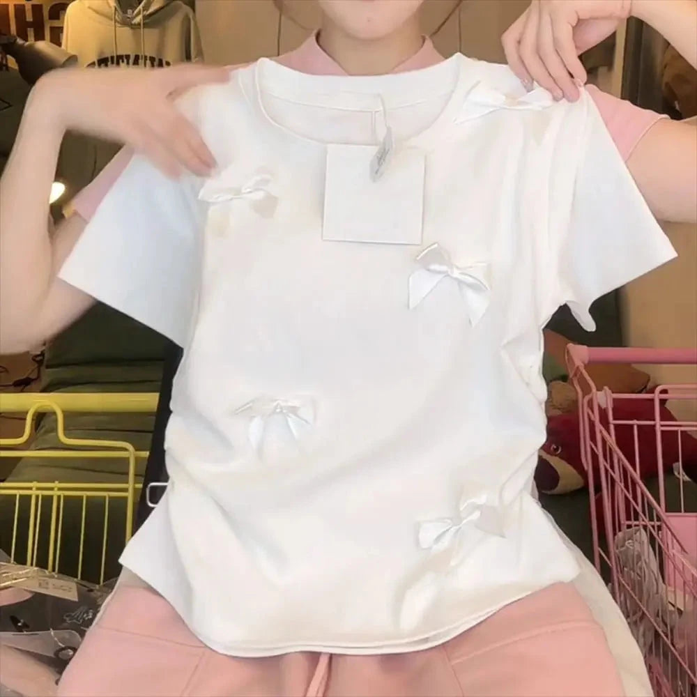 Elegant Ballet Bowknot T Shirts Round Collar Japanese Style GlowCart