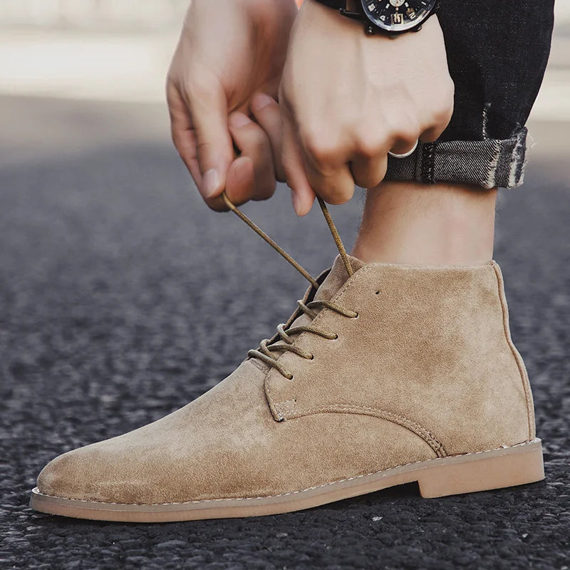 Fashion Khaki Chelsea Boots Men British Style Suede Leather Shoes Men Pointed -toe Men Dress Boots High top Design Ankle Boot GlowCart