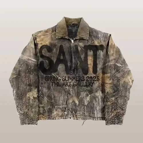 Y2K Leaf Camo Zip Up Jacket Coats Mens Punk Heavy Industry GlowCart