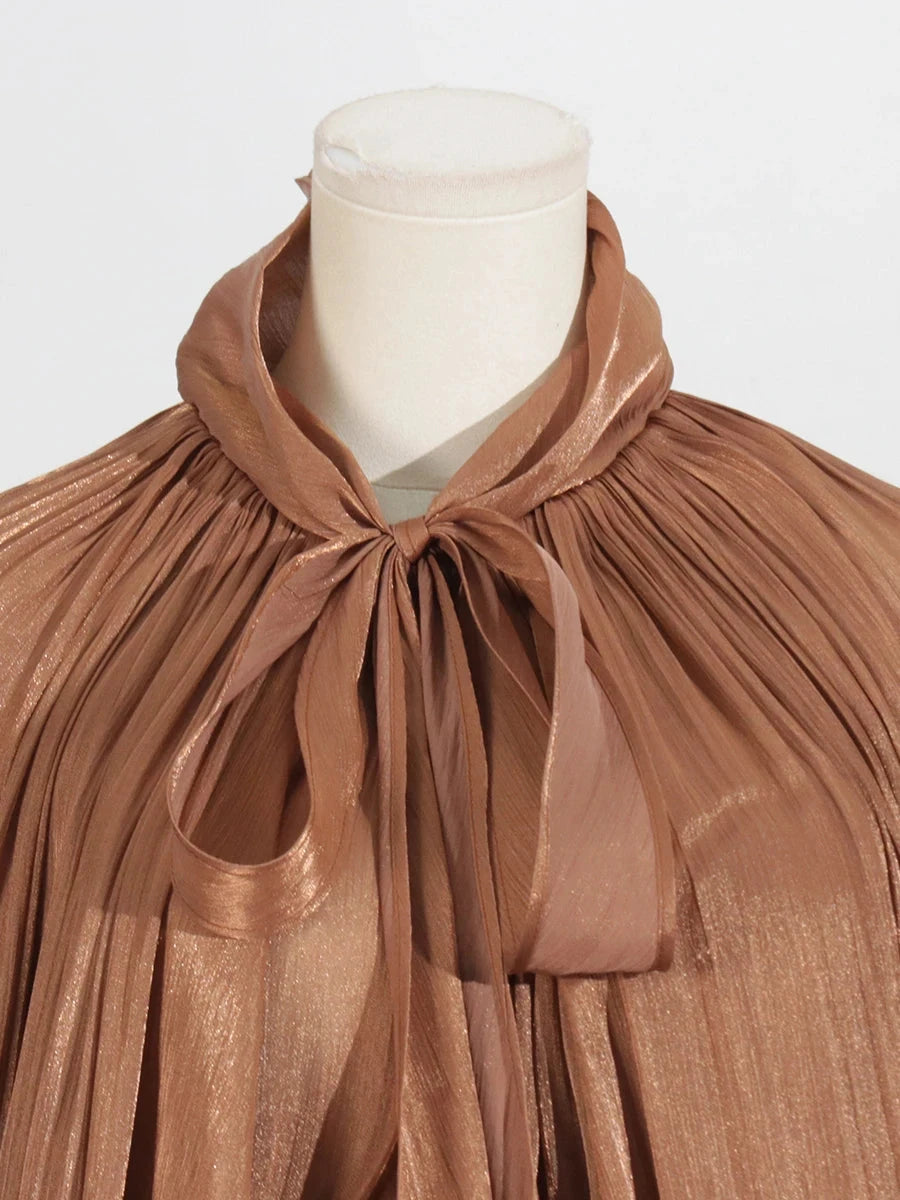 VGH Minimalist Spliced Folds Maxi Dresses for Women Scarf GlowCart