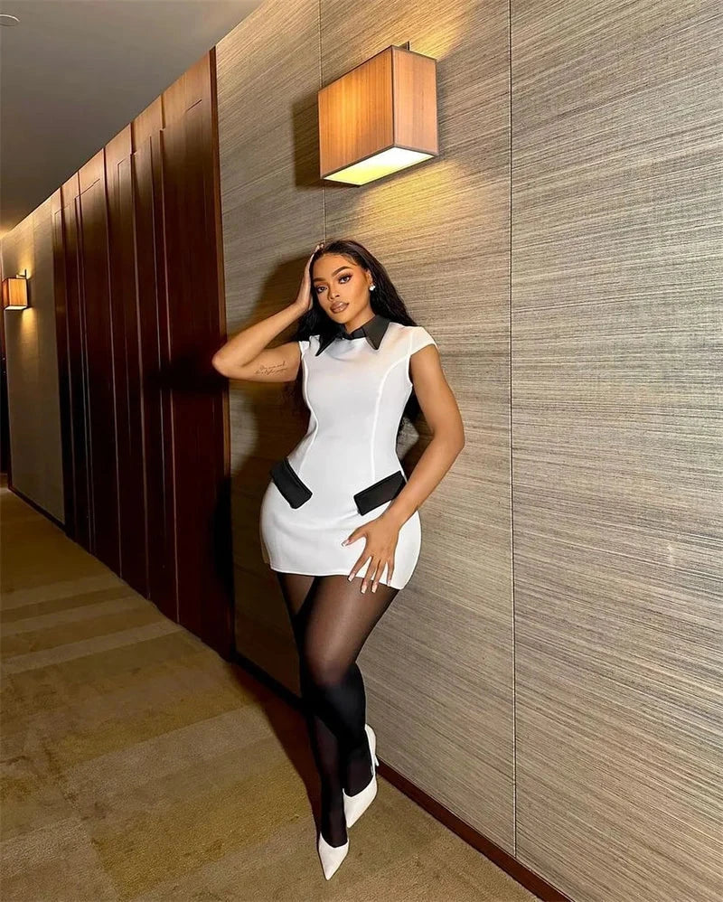 Elegant Fashion A-line Mini Dress Women Peter Pan Collar Cap GlowCart