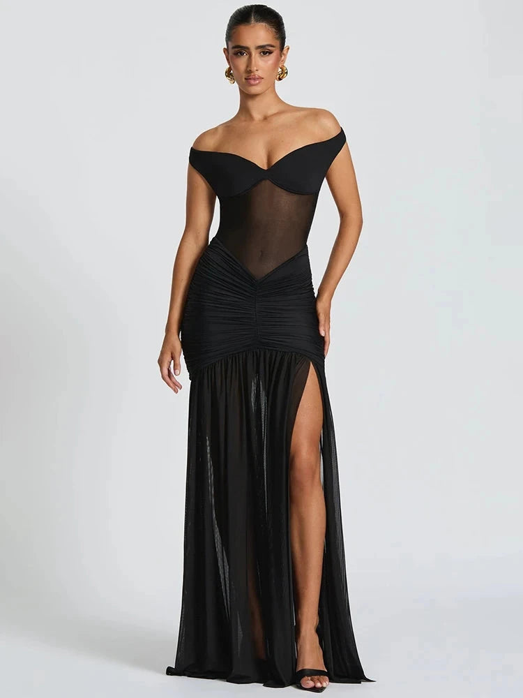 Mozision Off-shoulder Backless Sexy Maxi Dress Women Gown GlowCart