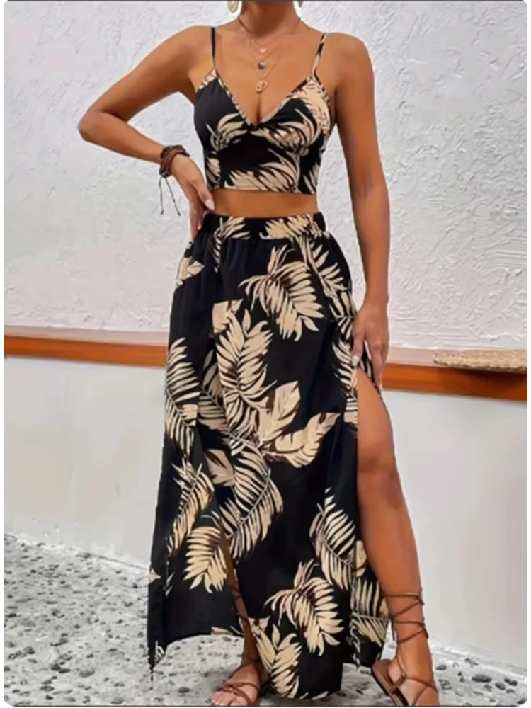Sleeveless Printed Dress Set for Women Sexy Half Skirt GlowCart