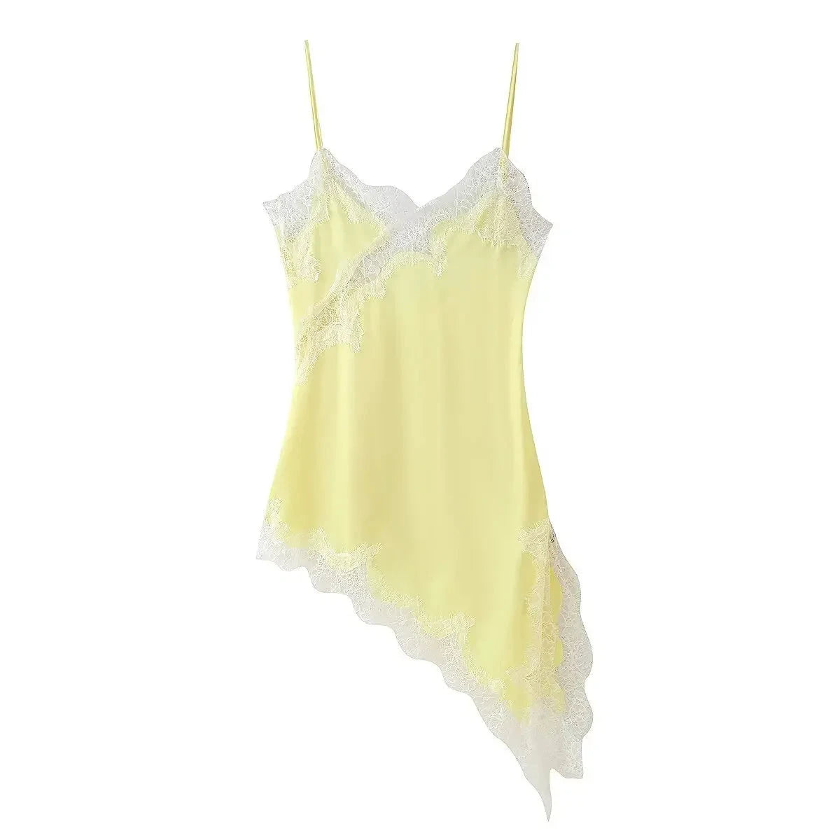 Sexy Lace Patchwork Sling Dress Women Satin Off-shoulder GlowCart